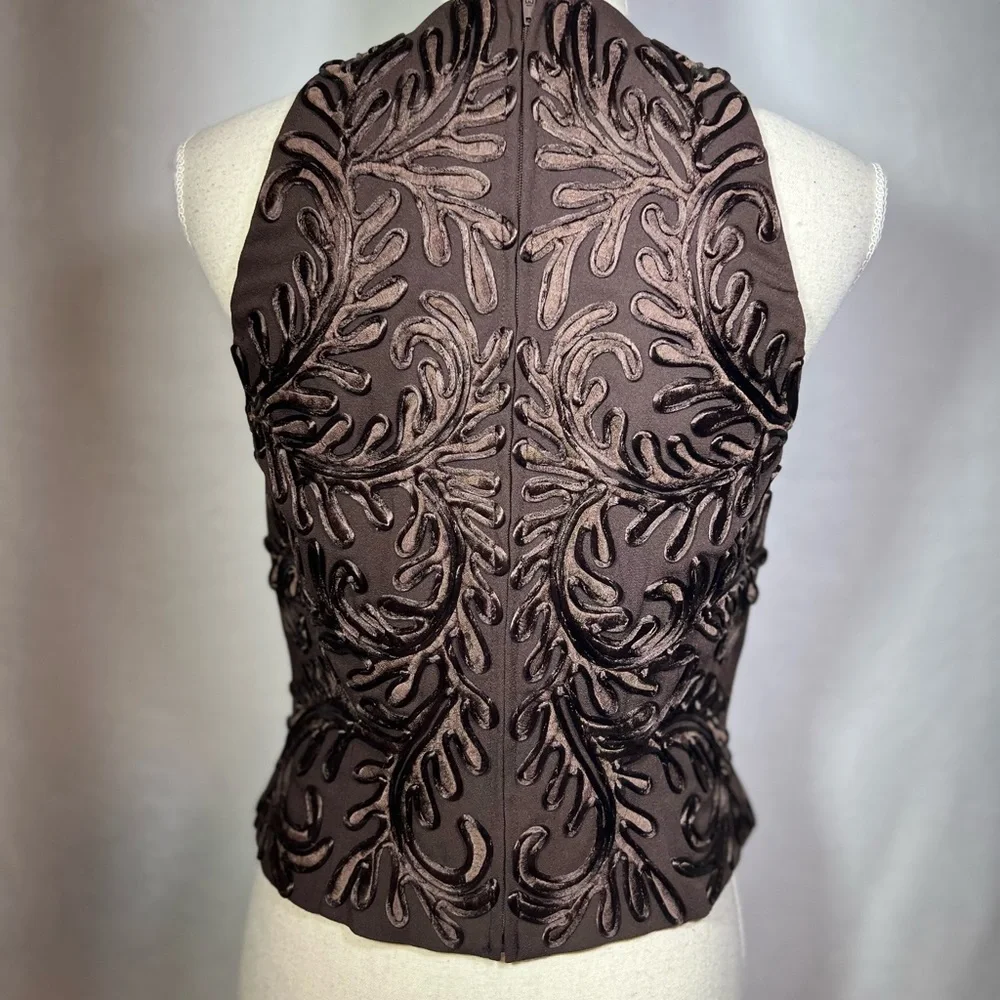 Carmen Marc Valvo Brown Embellished Evening Blouse Women’s Size 8 Back Zipper - Picture 4 of 7